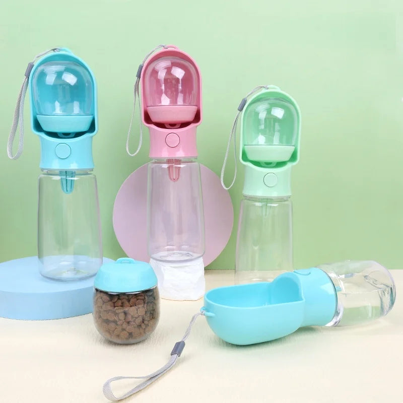 Dog Cat Water Bottle, Portable pet Water Bottle with Food Container.
