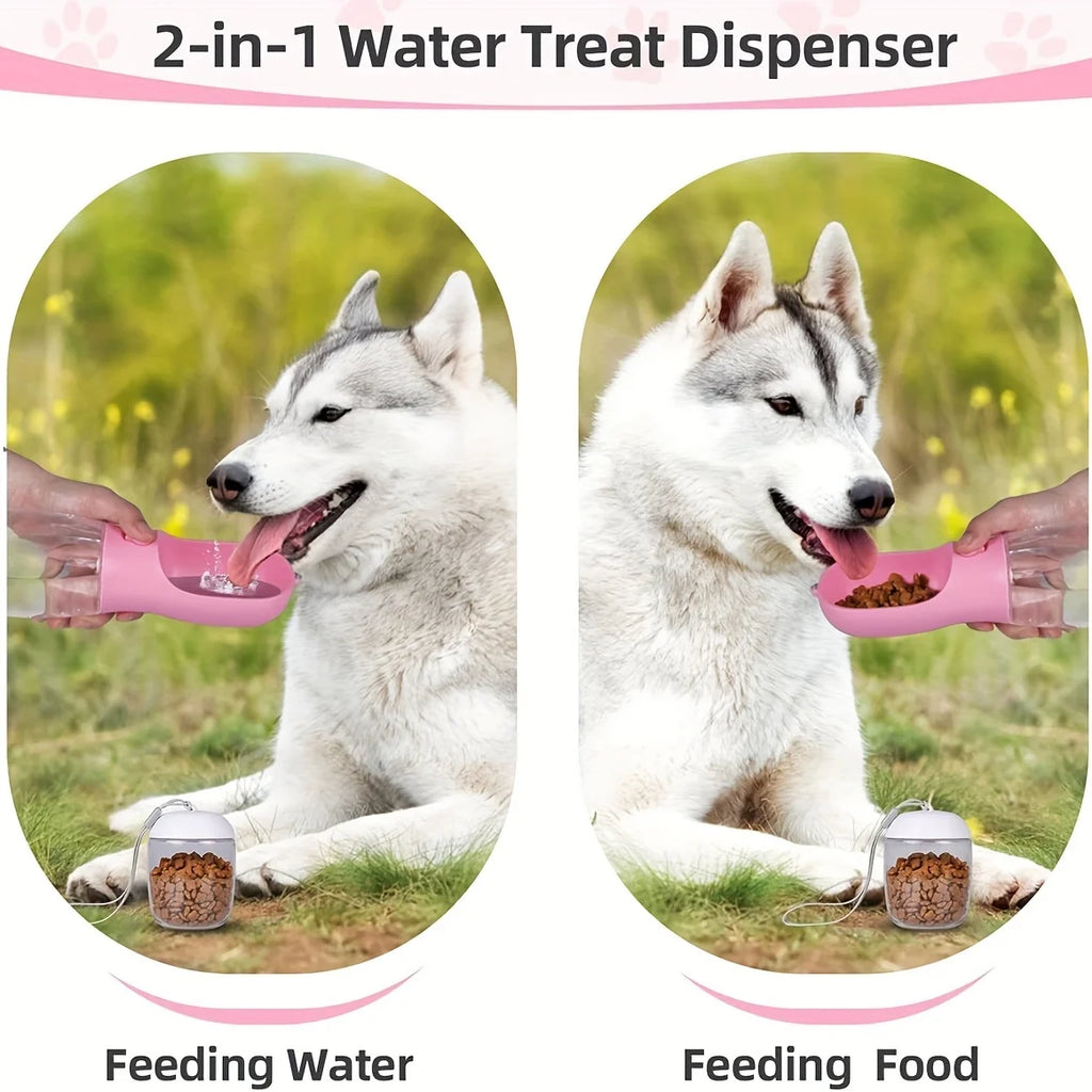 Dog Cat Water Bottle, Portable pet Water Bottle with Food Container.